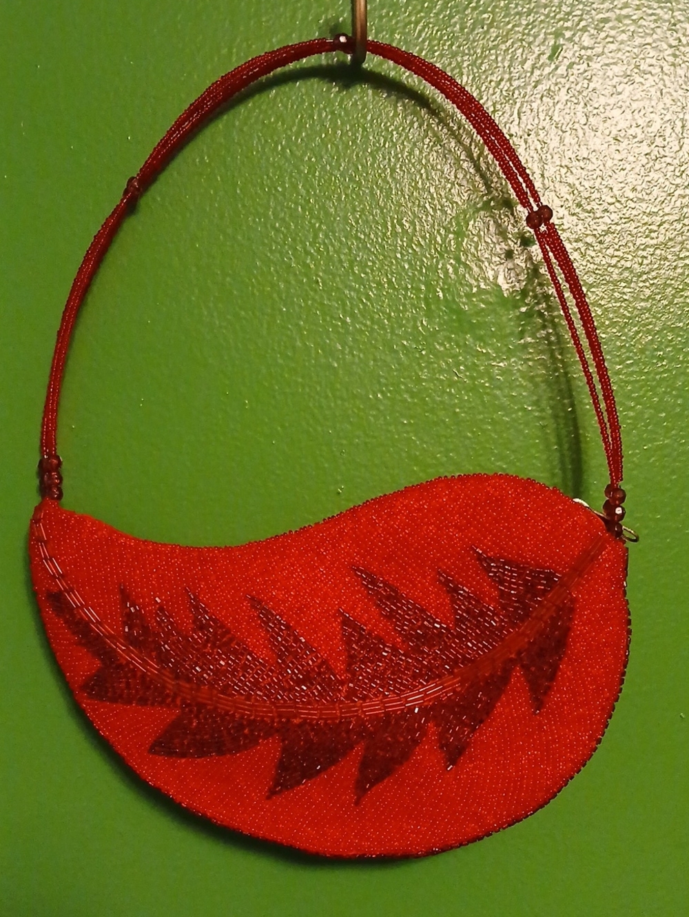Y2k Red Beaded Leaf-Accent Women's Evening Bag